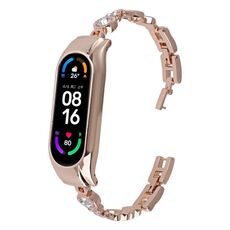 Per cinturino per orologio in metallo con diamanti cuore a cuore Xiaomi Mi Band 6/5 (oro rosa)