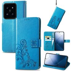 Per la custodia del telefono in pelle goffrata con chiusura a quattro foglie Xiaomi 14 (blu)
