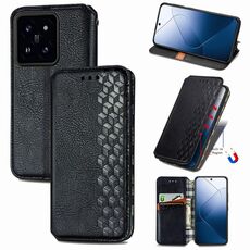 Per Xiaomi 14 Pro Custodia per telefono in pelle magnetica pressata con griglia cubica (nera)