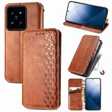 Per Xiaomi 14 Pro Custodia per telefono in pelle magnetica pressata con griglia cubica (marrone)