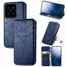 Per Xiaomi 14 Pro Custodia per telefono in pelle magnetica pressata con griglia cubica (blu)