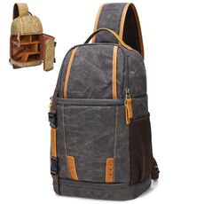 Borsa a tracolla fotografica impermeabile resistente all'usura in tela per esterni (grigio scuro)