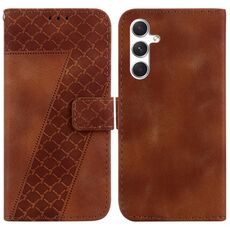 Custodia per telefono in pelle goffrata a forma di 7 per Samsung Galaxy S24 5G (marrone)