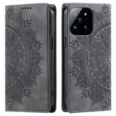 Custodia per telefono in pelle magnetica goffrata Xiaomi 14 Pro Totem (grigia)