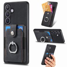 Custodia per telefono a portafoglio con carta ad anello retrò per Samsung Galaxy S24+ 5G (nera)