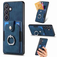 Custodia per telefono a portafoglio con carta ad anello retrò per Samsung Galaxy S24+ 5G (blu)