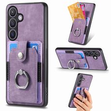 Custodia per telefono a portafoglio con carta ad anello retrò per Samsung Galaxy S24+ 5G (viola)