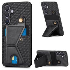 Per Samsung Galaxy S24+ 5G Portafoglio in fibra di carbonio Flip Card Custodia per telefono a forma di K (Nero)