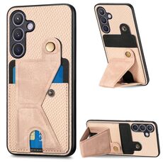 Per Samsung Galaxy S24+ 5G Portafoglio in fibra di carbonio Flip Card Custodia per telefono a forma di K (cachi)