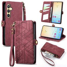 Per Samsung Galaxy S24 5G Custodia per cellulare in pelle con cerniera geometrica e fibbia laterale (rosso)