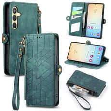 Per Samsung Galaxy S24+ 5G Custodia per telefono in pelle con cerniera geometrica a portafoglio con fibbia laterale (verde)