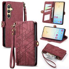 Custodia per telefono in pelle con fibbia laterale con cerniera geometrica per Samsung Galaxy S24+ 5G (rosso)