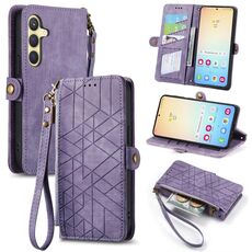 Per Samsung Galaxy S24+ 5G Custodia per cellulare in pelle con cerniera geometrica a portafoglio con fibbia laterale (viola)