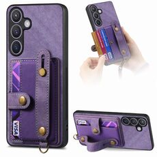 Per Samsung Galaxy S24 5G Custodia per telefono con retro in pelle con cinturino a croce retrò (viola)