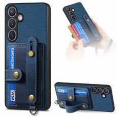 Per Samsung Galaxy S24 5G Custodia per telefono con retro in pelle a portafoglio con cinturino incrociato retrò (blu)