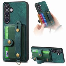 Custodia per telefono posteriore in pelle con cinturino incrociato retrò per Samsung Galaxy S24+ 5G (verde)