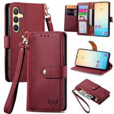 Per Samsung Galaxy S24+ 5G Love Custodia in pelle con cordino e cerniera (rossa)