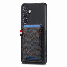 Custodia per telefono in pelle con texture denim per Samsung Galaxy S24+ 5G con slot per schede (nero)