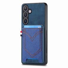 Per Samsung Galaxy S24+ 5G Custodia per telefono in pelle con texture denim con slot per schede (blu)