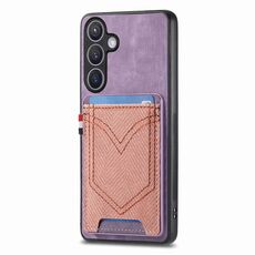 Per Samsung Galaxy S24+ 5G Custodia per telefono in pelle con texture denim con slot per schede (viola)