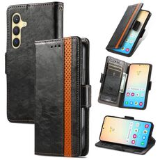 Per Samsung Galaxy S24 5G CaseNeo Splicing Custodia in pelle con doppia fibbia magnetica (Nero)