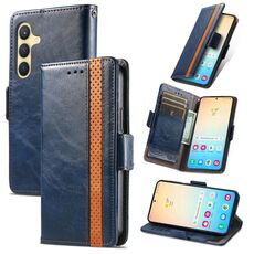 Per Samsung Galaxy S24 5G Custodia Neo Splicing Custodia in pelle con doppia fibbia magnetica (blu)