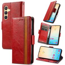 Per Samsung Galaxy S24 5G Custodia Neo Splicing Custodia in pelle con doppia fibbia magnetica (Rosso)