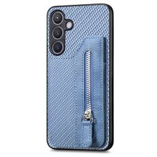 Per Samsung Galaxy S24+ 5G Custodia per cellulare con cerniera a vibrazione orizzontale in fibra di carbonio (blu)
