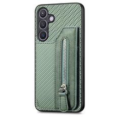 Custodia a portafoglio con cerniera orizzontale per Samsung Galaxy S24+ 5G in fibra di carbonio (verde)