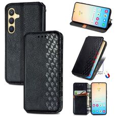 Custodia per telefono in pelle magnetica pressata a griglia cubica per Samsung Galaxy S24 5G (nera)