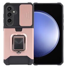 Per Samsung Galaxy S24 5G Camera Shield Slot per scheda PC + custodia per telefono TPU (oro rosa)