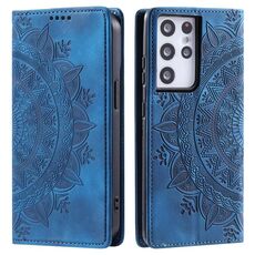 Custodia per telefono in pelle magnetica goffrata totem per Samsung Galaxy S21 Ultra 5G (blu)