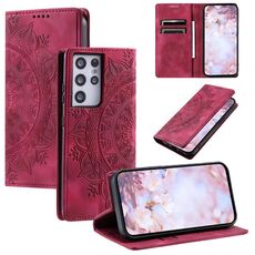 Custodia per telefono in pelle magnetica goffrata Totem per Samsung Galaxy S21 Ultra 5G (rossa)