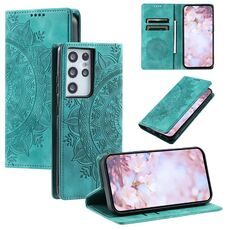 Custodia per telefono in pelle magnetica goffrata Totem per Samsung Galaxy S21 Ultra 5G (verde)