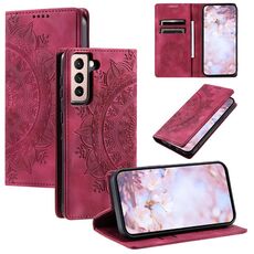 Custodia per telefono in pelle magnetica goffrata Totem per Samsung Galaxy S22+ 5G (rossa)