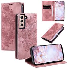 Custodia per telefono in pelle magnetica goffrata totem per Samsung Galaxy S22+ 5G (oro rosa)