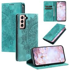Custodia per telefono in pelle magnetica goffrata Totem per Samsung Galaxy S22+ 5G (verde)