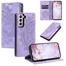 Custodia per telefono in pelle magnetica goffrata Totem per Samsung Galaxy S22+ 5G (viola)