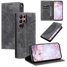 Custodia per telefono in pelle magnetica goffrata Totem per Samsung Galaxy S22 Ultra 5G (grigio)