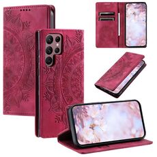 Custodia per telefono in pelle magnetica goffrata Totem per Samsung Galaxy S22 Ultra 5G (rossa)
