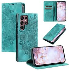 Custodia per telefono in pelle magnetica goffrata Totem per Samsung Galaxy S22 Ultra 5G (verde)