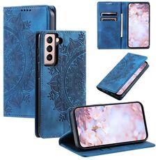 Custodia per telefono in pelle magnetica goffrata Totem per Samsung Galaxy S23+ 5G (blu)