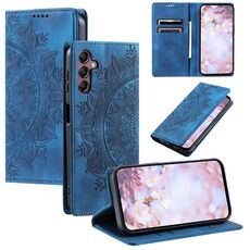 Custodia per telefono in pelle magnetica goffrata Totem per Samsung Galaxy S23 FE 5G (blu)