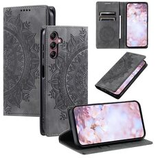 Custodia per telefono in pelle magnetica goffrata Totem per Samsung Galaxy S23 FE 5G (grigio)