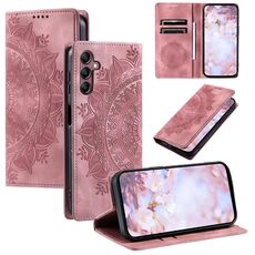 Custodia per telefono in pelle magnetica goffrata Totem per Samsung Galaxy S23 FE 5G (oro rosa)