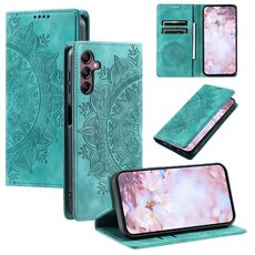 Custodia per telefono in pelle magnetica goffrata Totem per Samsung Galaxy S23 FE 5G (verde)