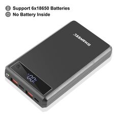 HAWEEL DIY 6 x 18650 Batteria 24W Custodia Power Bank a ricarica rapida con display, Batteria non inclusa (Nero)