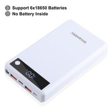 HAWEEL DIY 6 x 18650 Batteria 24W Custodia Power Bank a ricarica rapida con display, Batteria non inclusa (Bianco)