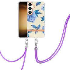 Per Samsung Galaxy S24 5G Custodia per telefono in TPU IMD serie Fiori e piante con cordino (orchidea peonia)