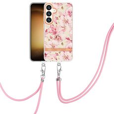 Per Samsung Galaxy S24 5G Custodia per telefono in TPU IMD serie Fiori e piante con cordino (Rosa Gardenia)
